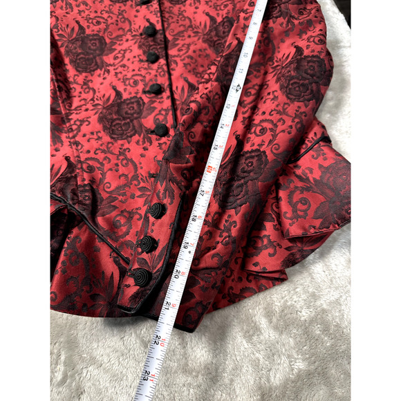 Vintage Ungaro Parallele Brocade Red Black Floral Peplum Jacket Victorian Size 8 - Picture 6 of 8